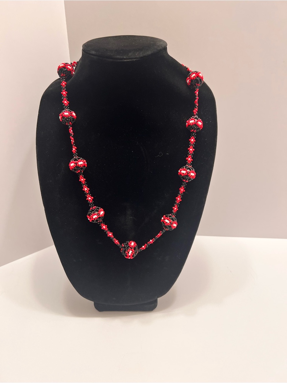 Red Beaded Statement Necklace with Cluster Beads